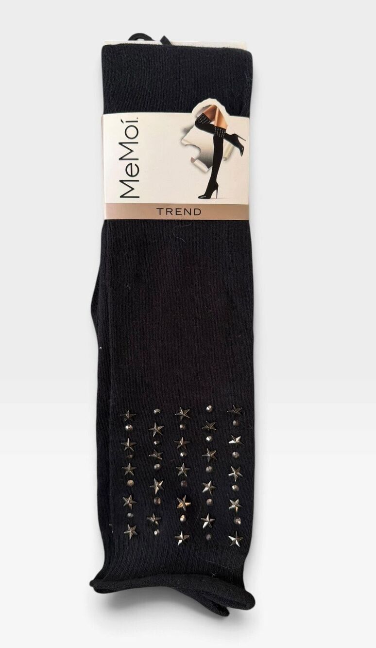 NWT MeMoi Trend Evening Star Over The Knee Socks Black Studded Rhinestone 9-11